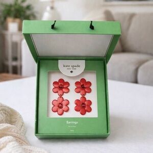 Kate Spade Flower Drop Earrings Red NIB Discontinued
